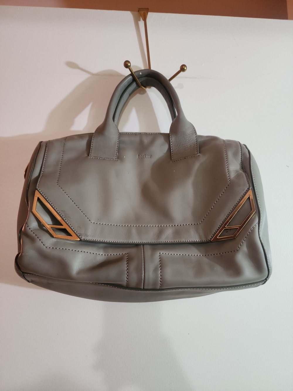 Botkier Gray Leather Satchel with Gold Accents